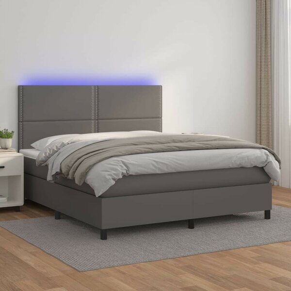 VidaXL szürke műbőr rugós ágy matraccal és LED-del 140x190 cm