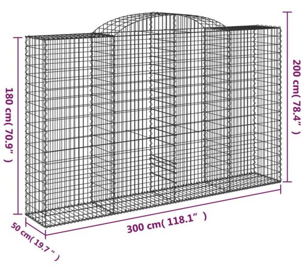 Íves horganyzott vas gabion kosár 300 x 50 x 180/200 cm