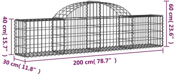 3 db íves horganyzott vas gabion kosár 200x30x40/60 cm