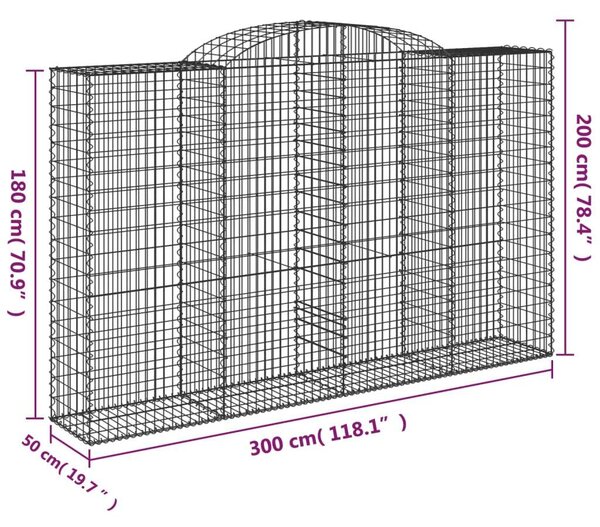 Íves horganyzott vas gabion kosár 300 x 50 x 180/200 cm
