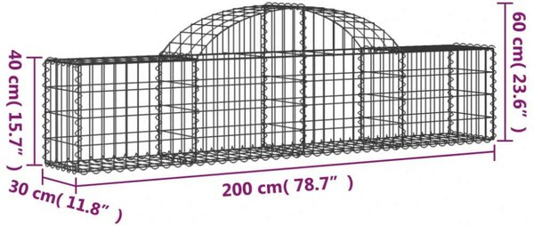 5 db íves horganyzott vas gabion kosár 200x30x40/60 cm