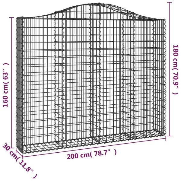 Íves horganyzott vas gabion kosár 200x30x160/180 cm