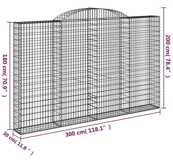 Íves horganyzott vas gabion kosár 300 x 30 x 180/200 cm