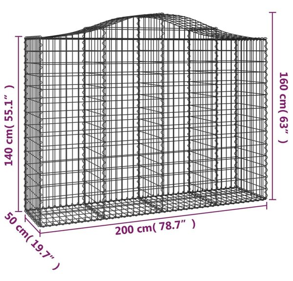 Gabion Kosár - Íves - 200x50x140/160 cm