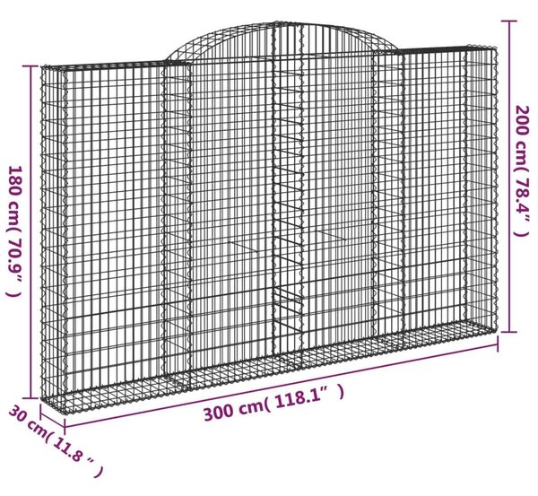 Íves horganyzott vas gabion kosár 300 x 30 x 180/200 cm