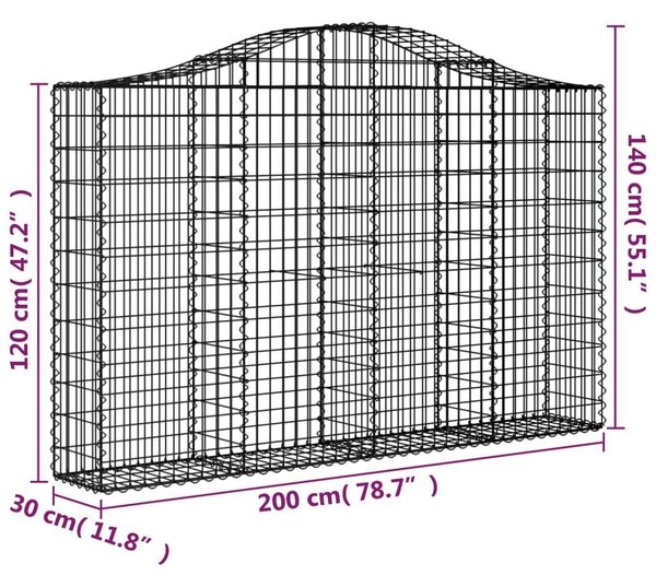 Íves horganyzott vas gabion kosár 200x30x120/140 cm