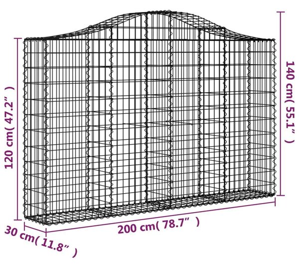Íves horganyzott vas gabion kosár 200x30x120/140 cm