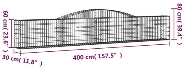 6 db íves horganyzott vas gabion kosár 400x30x60/80 cm