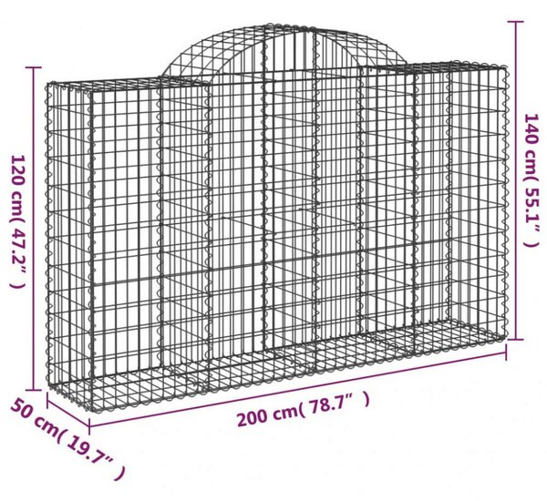 7 db íves horganyzott vas gabion kosár 200x50x120/140 cm