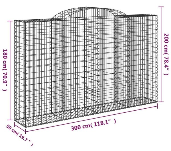 3 db íves horganyzott vas gabion kosár 300x50x180/200 cm