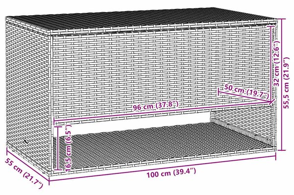 Bézs polyrattan kültéri párna doboz 100x55x55,5 cm