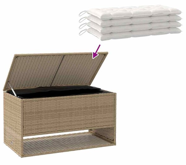 Bézs polyrattan kültéri párna doboz 100x55x55,5 cm