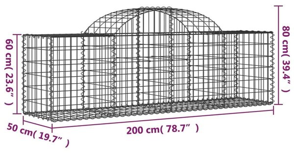 5 db íves horganyzott vas gabion kosár 200x50x60/80 cm