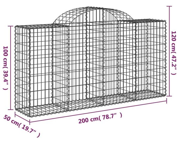 4 db íves horganyzott vas gabion kosár 200 x 50 x 100/120 cm