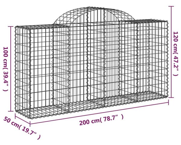 4 db íves horganyzott vas gabion kosár 200 x 50 x 100/120 cm