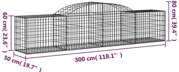 VidaXL 30 db íves horganyzott vas gabion kosár 300x50x60/80 cm
