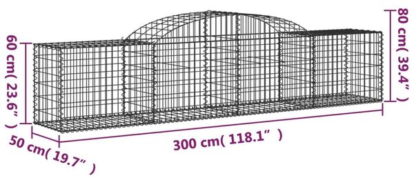Gabion Kosár - 7 db - 300x50x60/80 cm - Horganyzott Vas