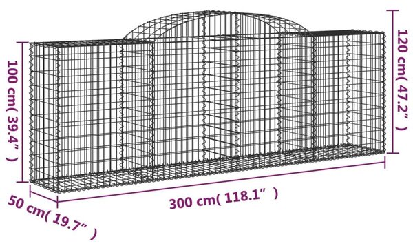 2 db íves horganyzott vas gabion kosár 300 x 50 x 100/120 cm