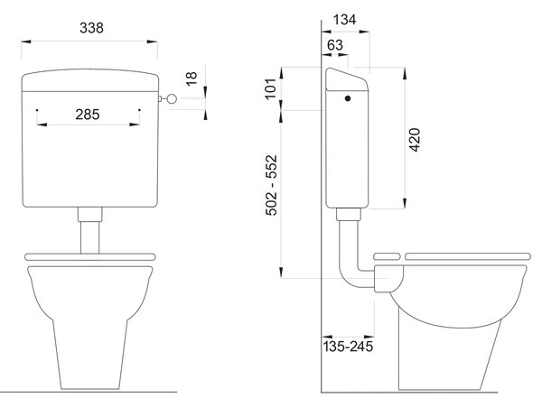 CREAVIT CREAVIT, kombinált WC, kettős öblítésű 4,5/6 l, hátsó lefolyó, fehér, TP3306