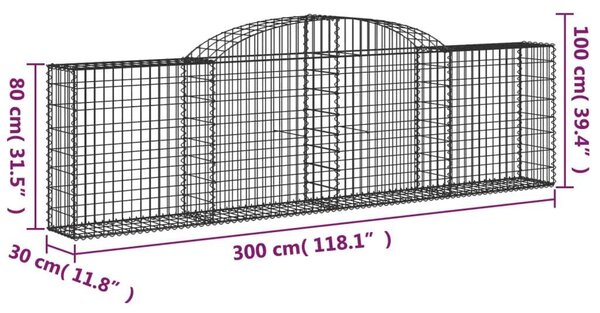 VidaXL Gabion Kosár - Íves - 12 db - 300x30x80/100cm