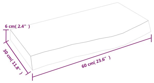 Kezeletlen tömör tölgyfa fali polc 60x30x(2-6) cm