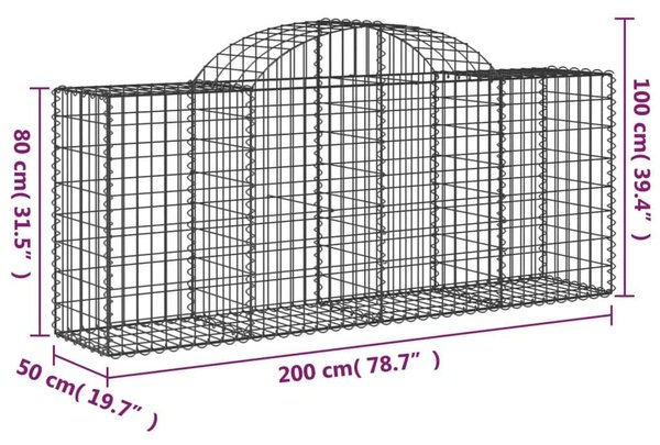 6 db íves horganyzott vas gabion kosár 200x50x80/100 cm