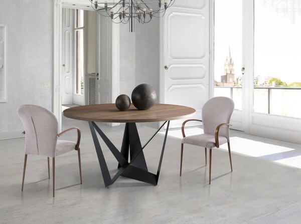 MIGUEL design kerek étkezőasztal - 150cm - dió/fekete