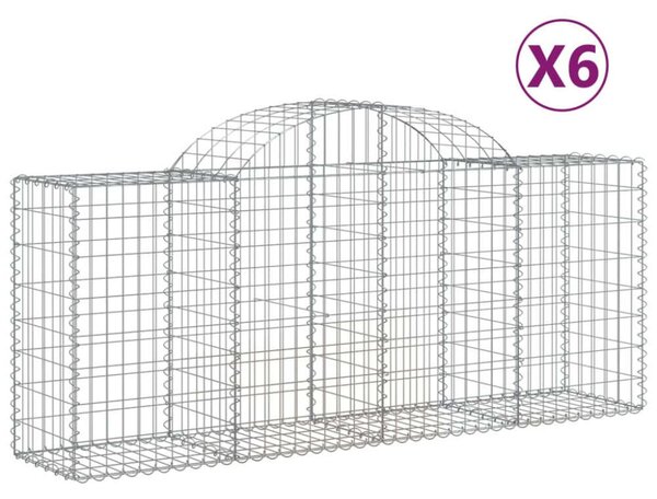 6 db íves horganyzott vas gabion kosár 200x50x80/100 cm
