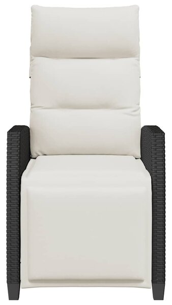 Fekete polyrattan fekvő kerti szék oldalsó asztallal
