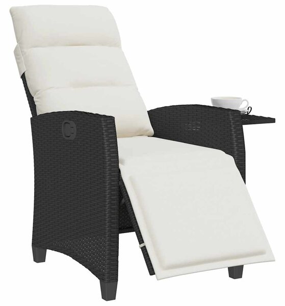 Fekete polyrattan fekvő kerti szék oldalsó asztallal