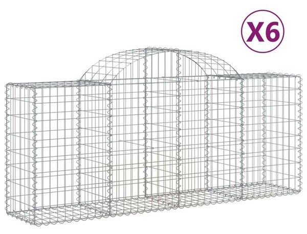 6 db íves horganyzott vas gabion kosár 200x50x80/100 cm