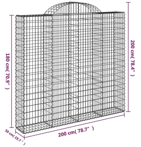 2 db íves horganyzott vas gabion kosár 200x50x180/200 cm