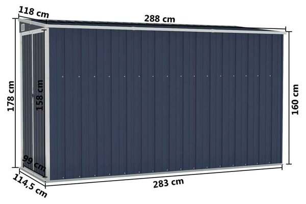Fali Kerti Fészer - Acél - 118x288x178 cm