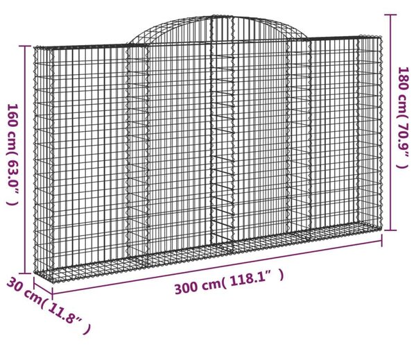 2 db íves horganyzott vas gabion kosár 300x30x160/180 cm