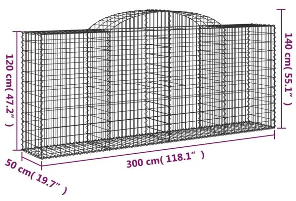 5 db íves horganyzott vas gabion kosár 300x50x120/140 cm