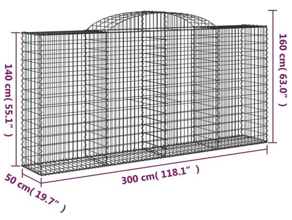 Gabion Kosár - Íves Kertfal - 2 db - 300x50x140/160cm
