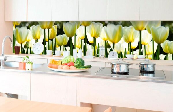 Öntapadós fotótapéta konyhába fehér tulipánok