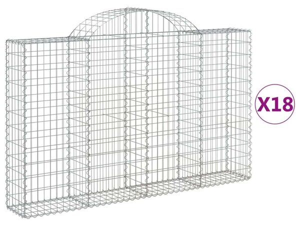 VidaXL Gabion Kosár Szett - 18 db Íves - 200x30x120/140cm