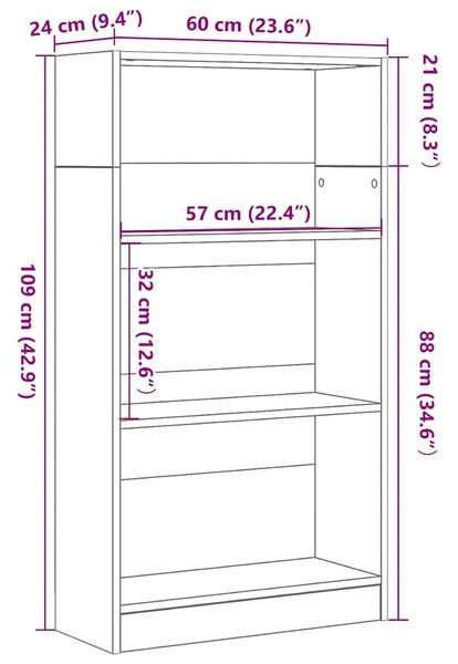 Fekete tölgy szerelt fa könyvespolc 60x24x109 cm