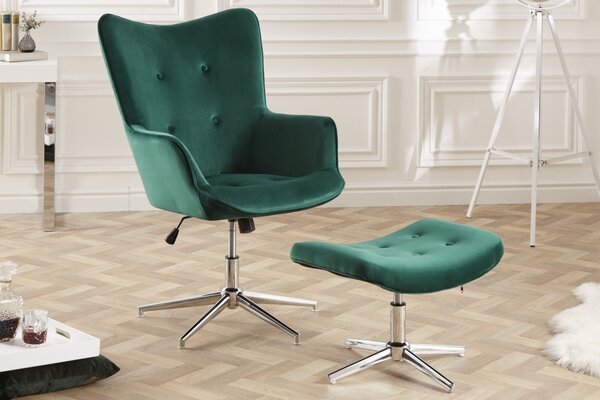 LOUNGER design bársony fotel - zöld