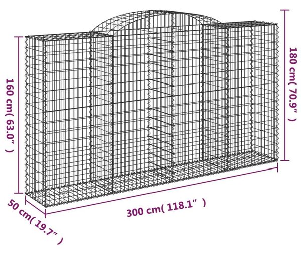 VidaXL Gabion Fal Elem Készlet - 5 db Íves Kosár - 300x50x160/180 cm