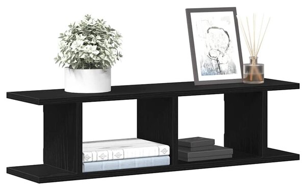 2 db fekete tölgyszínű szerelt fa fali polc 75 x 18 x 20 cm