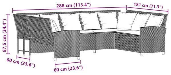 Barna polyrattan kerti kanapé párnákkal