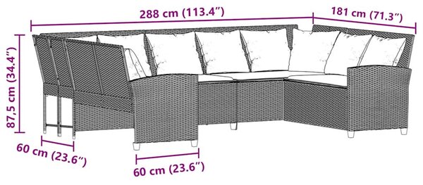 Világosszürke polyrattan kerti kanapé párnával