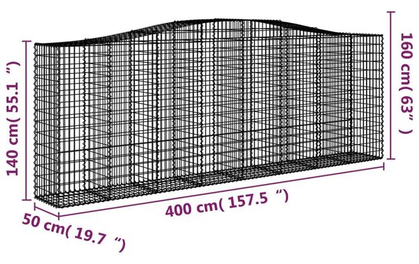 VidaXL Gabion Kosár Fal - 15 db - 400x50x140/160 cm