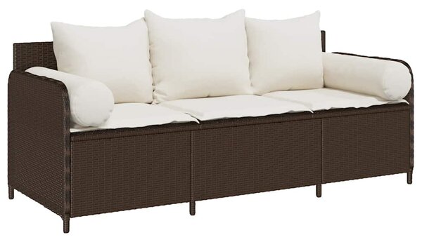 3 személyes barna polyrattan kerti kanapé párnával