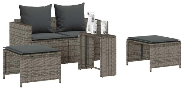 5 részes polyrattan kerti kanapé garnitúra párnákkal stackable