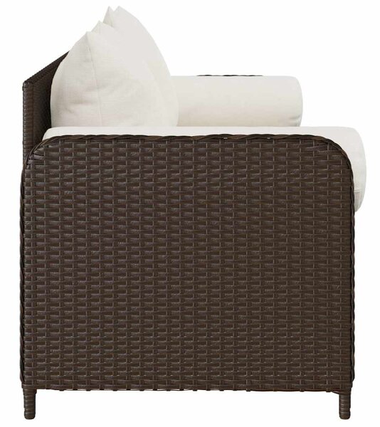 3 személyes barna polyrattan kerti kanapé párnával