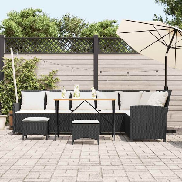 4 részes fekete polyrattan kerti ülőgarnitúra párnával L-alakú