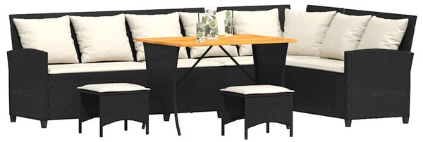 4 részes fekete polyrattan kerti ülőgarnitúra párnával L-alakú
